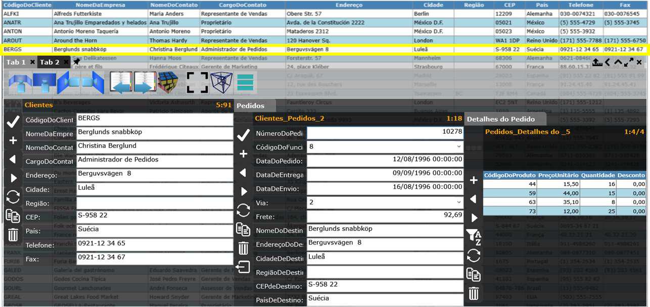Figure 3.15: a table in grid view and master/detail form.